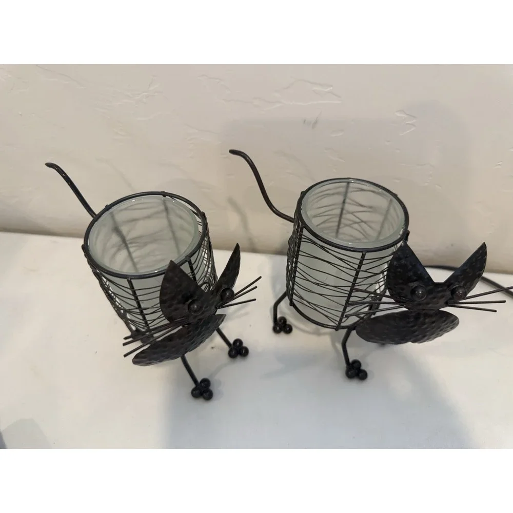 Vintage Black Cats Metal Candle‎ Holders Set of 2